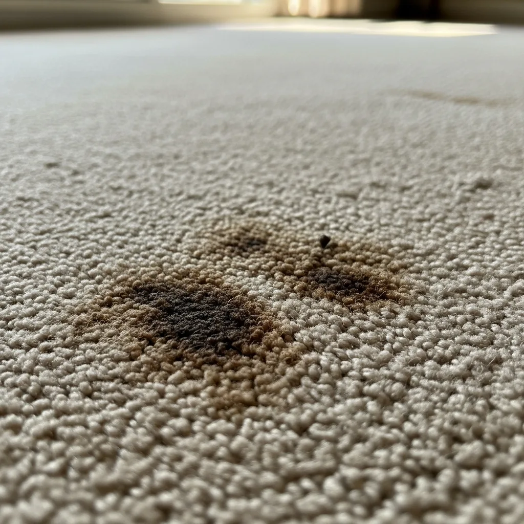 Stained carpet before professional cleaning